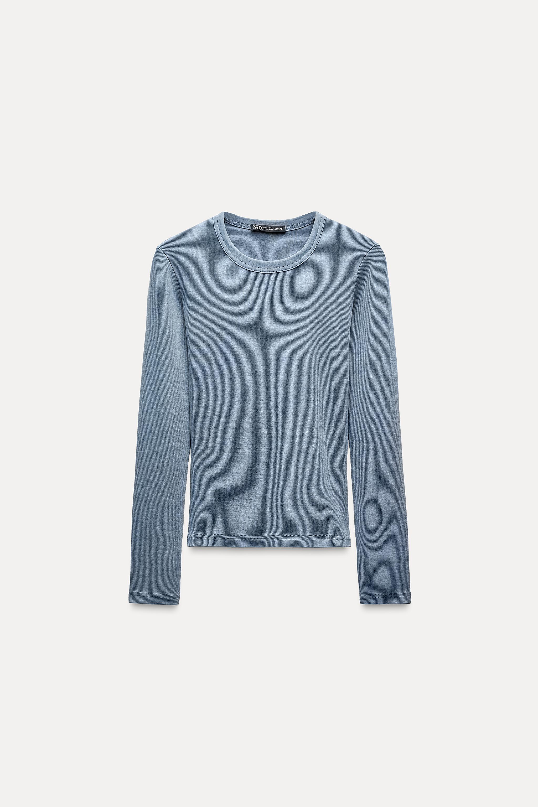 LONG SLEEVE WASHED EFFECT RIBBED T-SHIRT