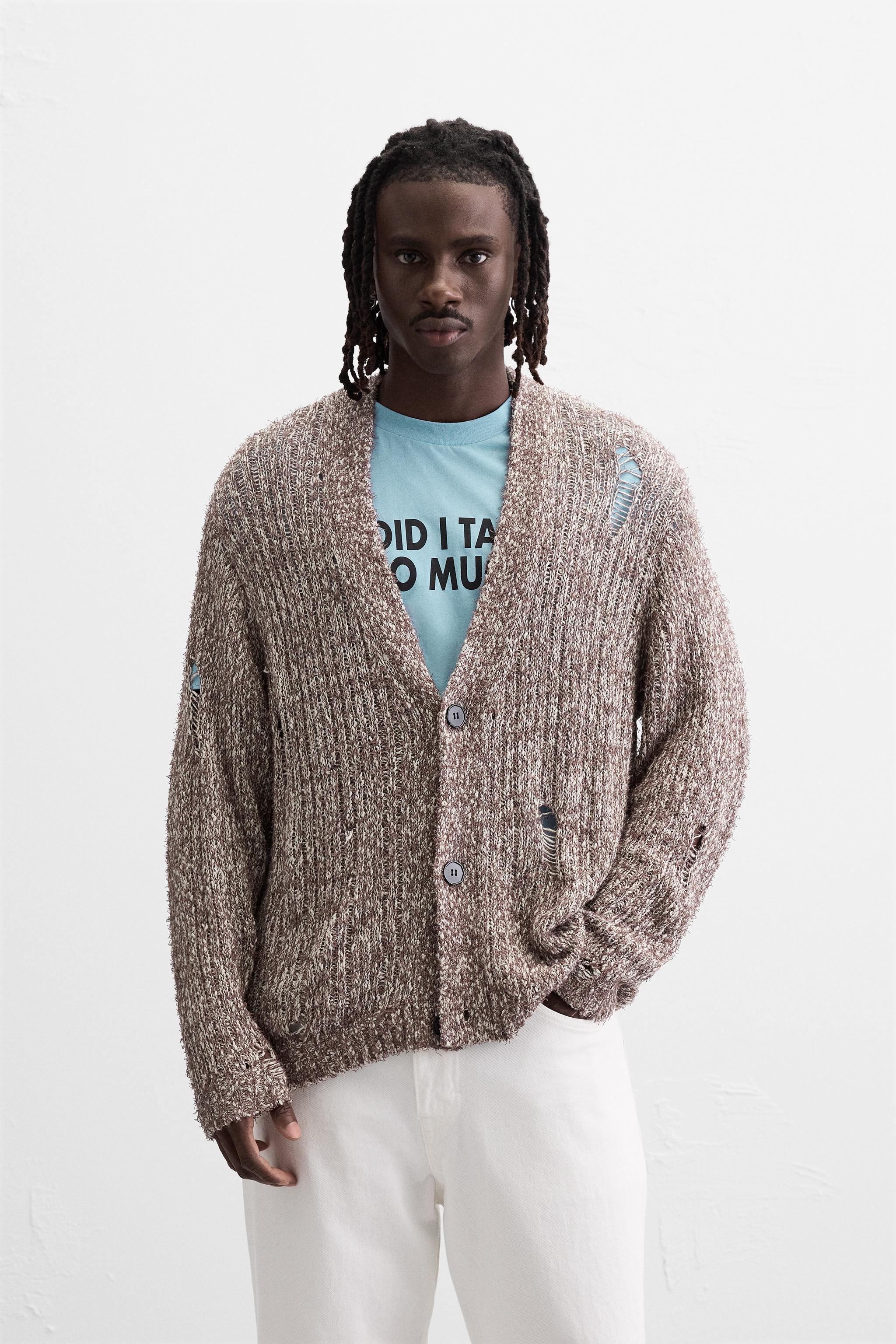 RIPPED-EFFECT CARDIGAN