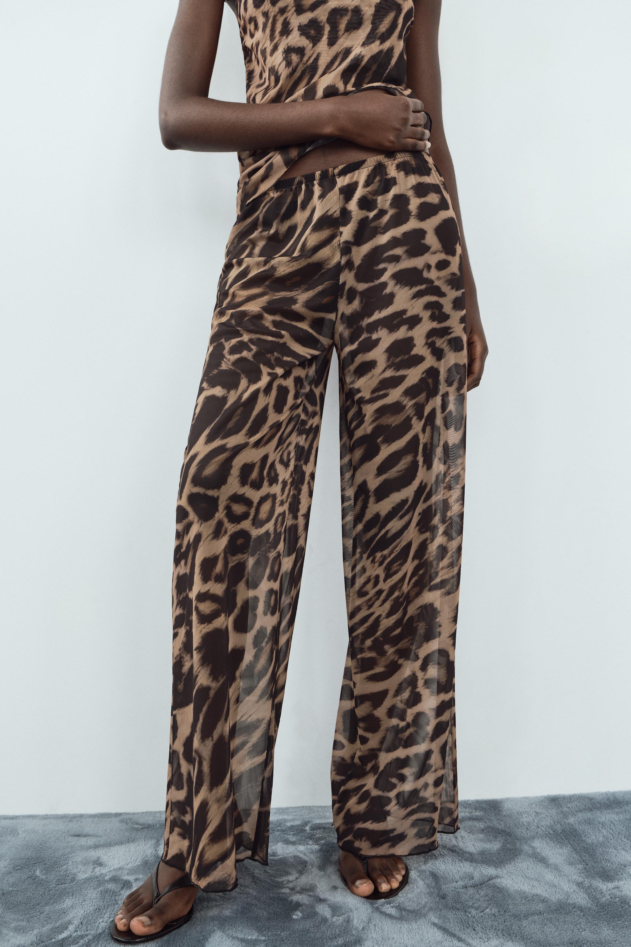 ANIMAL PRINT LACE-TRIMMED TROUSERS