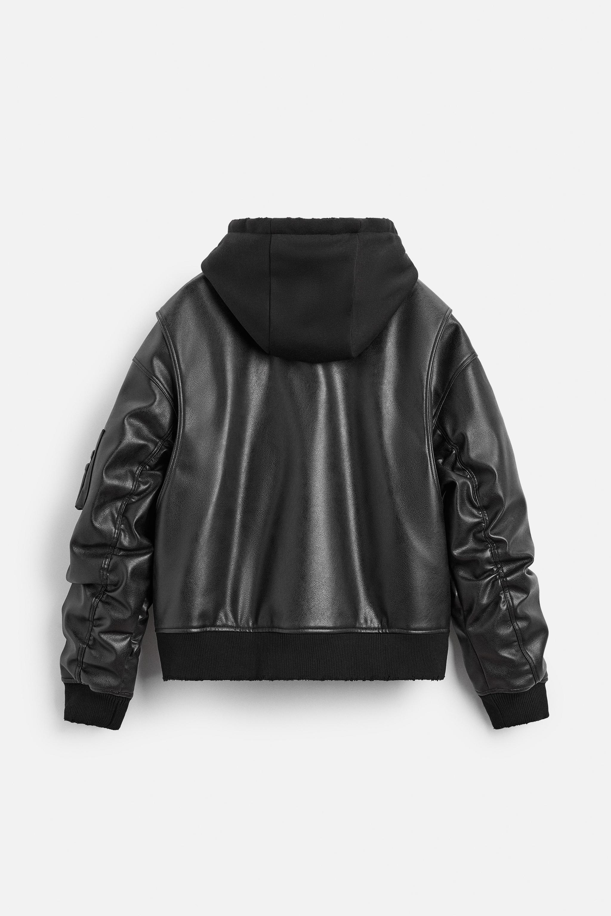 LEATHER EFFECT JACKET WITH HOOD