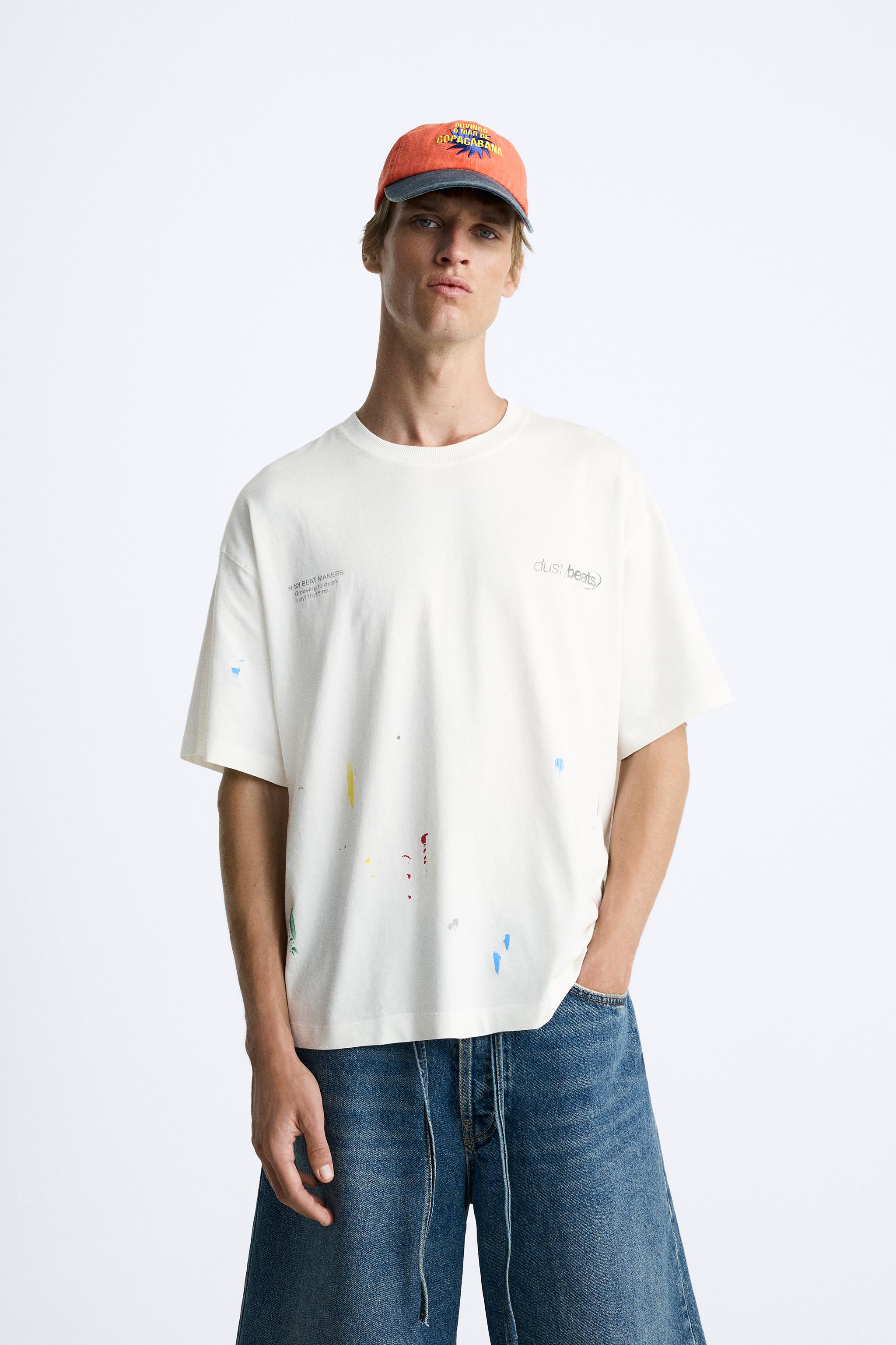 PAINT SPLATTER T-SHIRT WITH SLOGANS