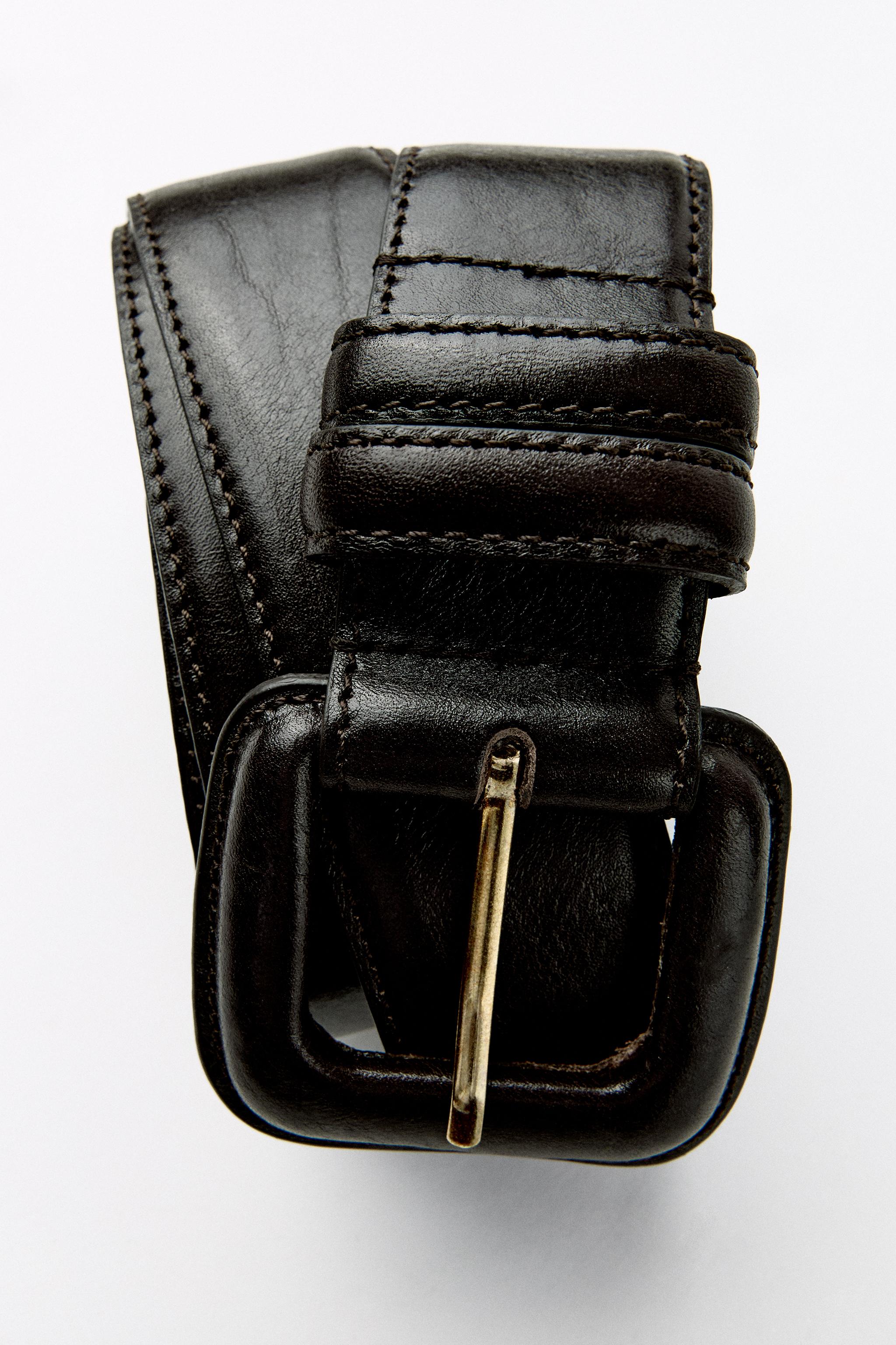 LEATHER BELT WITH SQUARE BUCKLE