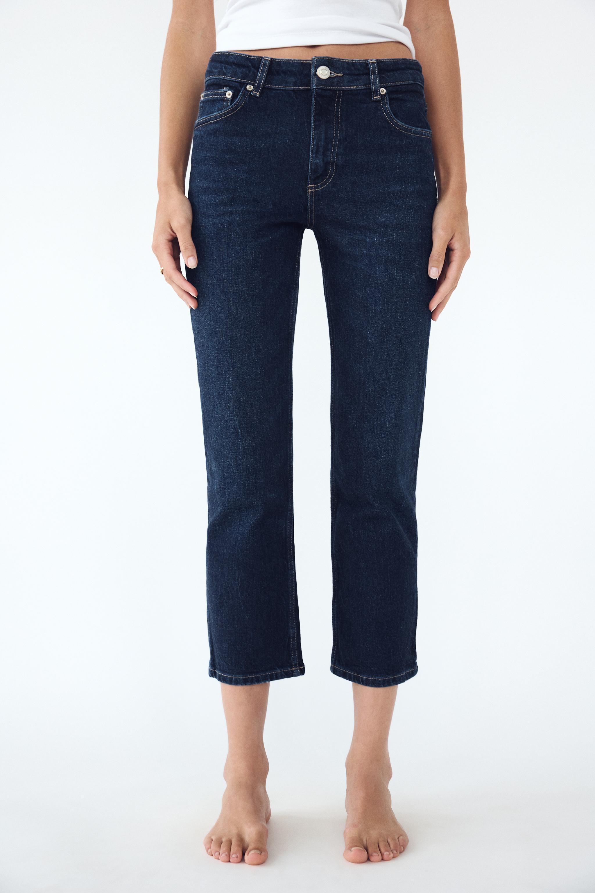 SLIM FIT CROPPED MID-RISE FLARED JEANS