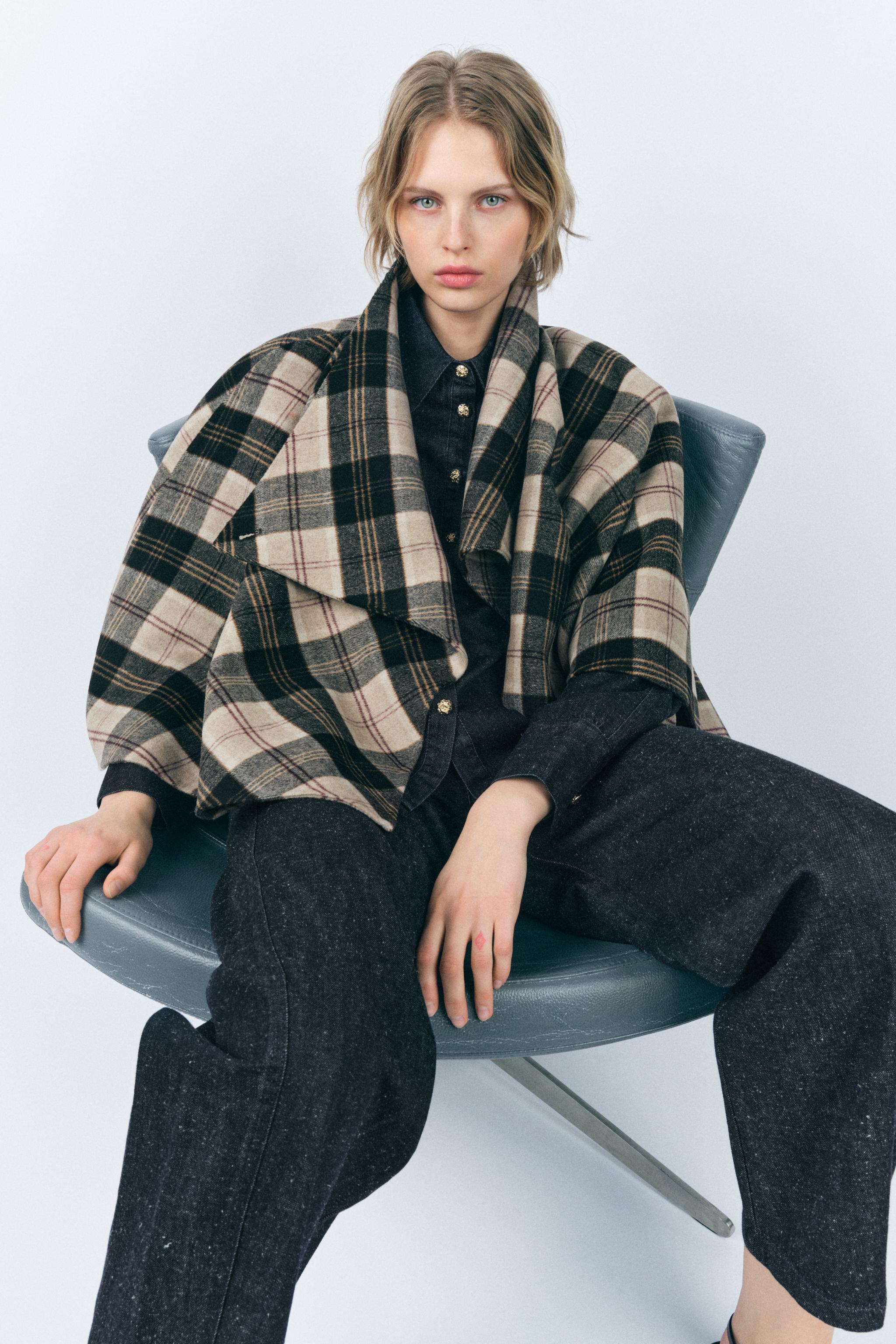 ZW COLLECTION CHECK WOOL CAPE