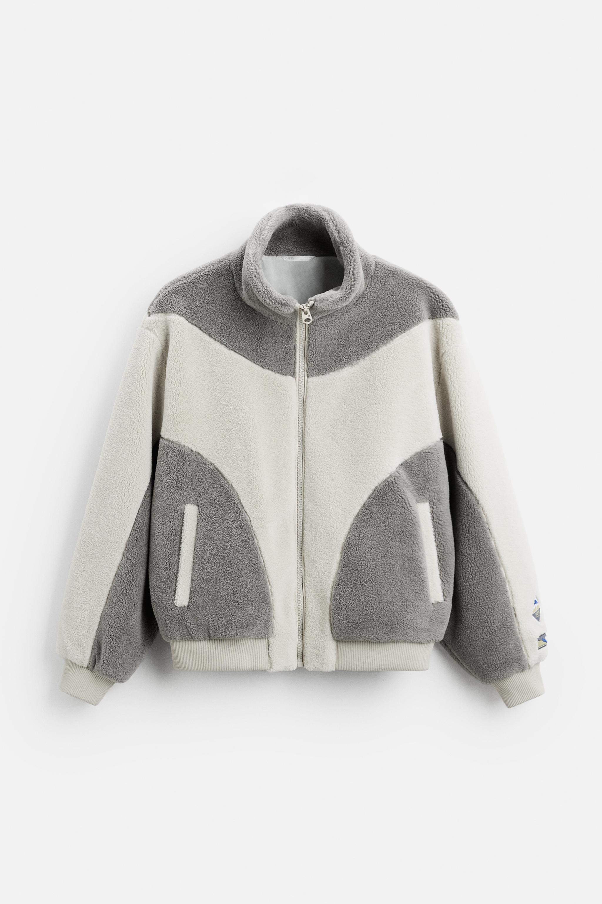 COLOUR BLOCK FAUX SHEARLING JACKET