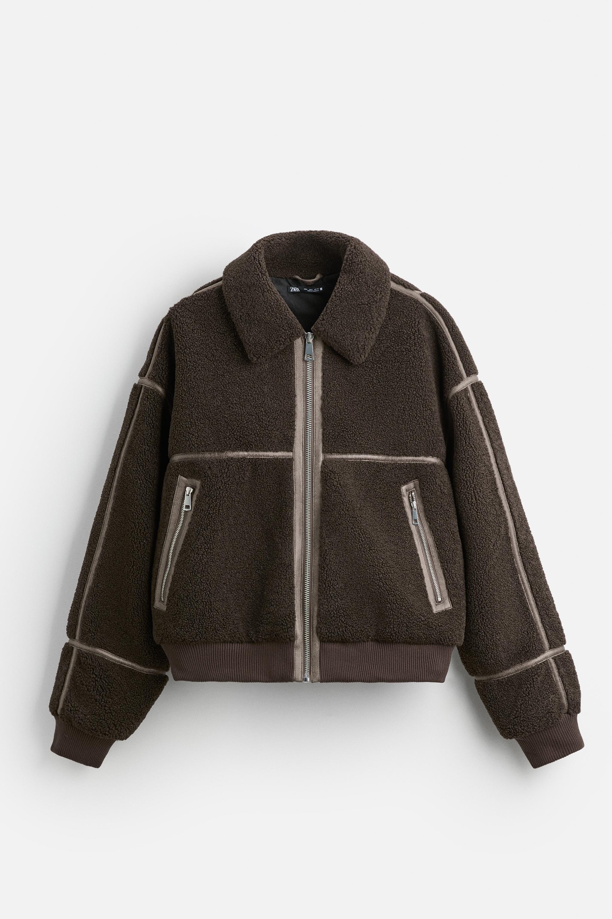 CONTRAST FAUX SHEARLING JACKET