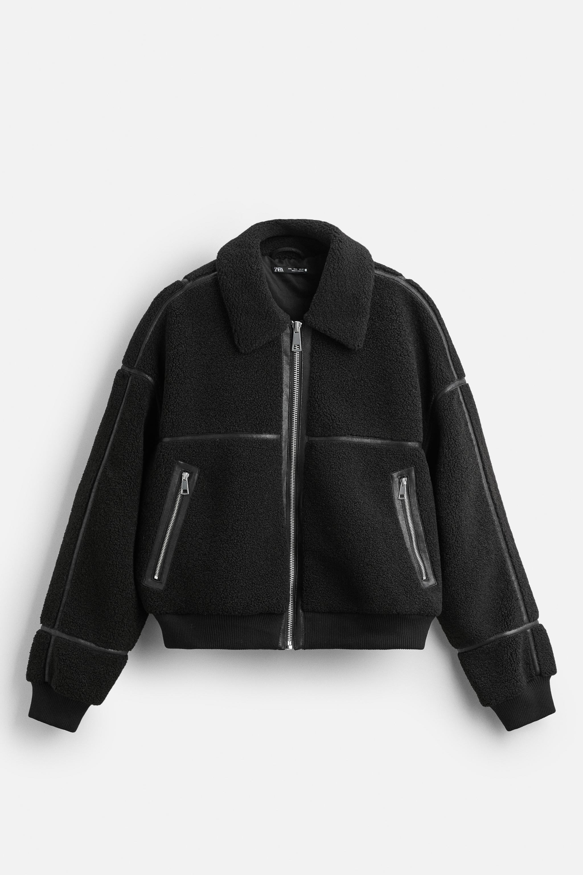 CONTRAST FAUX SHEARLING JACKET