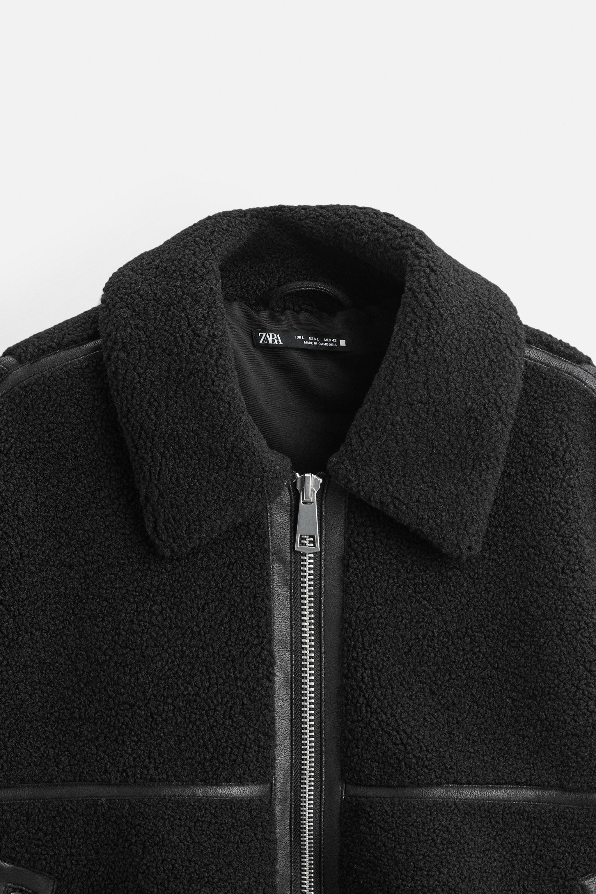 CONTRAST FAUX SHEARLING JACKET