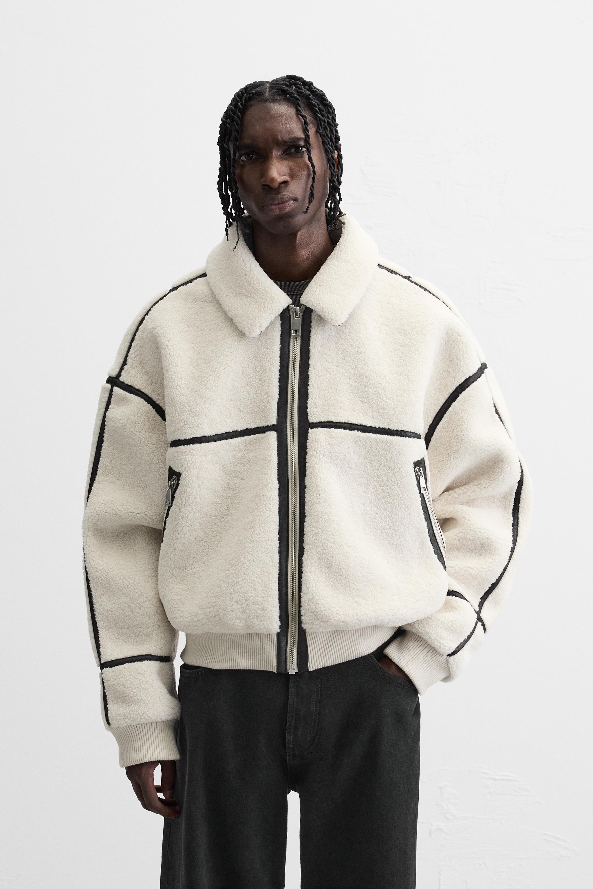 CONTRAST FAUX SHEARLING JACKET