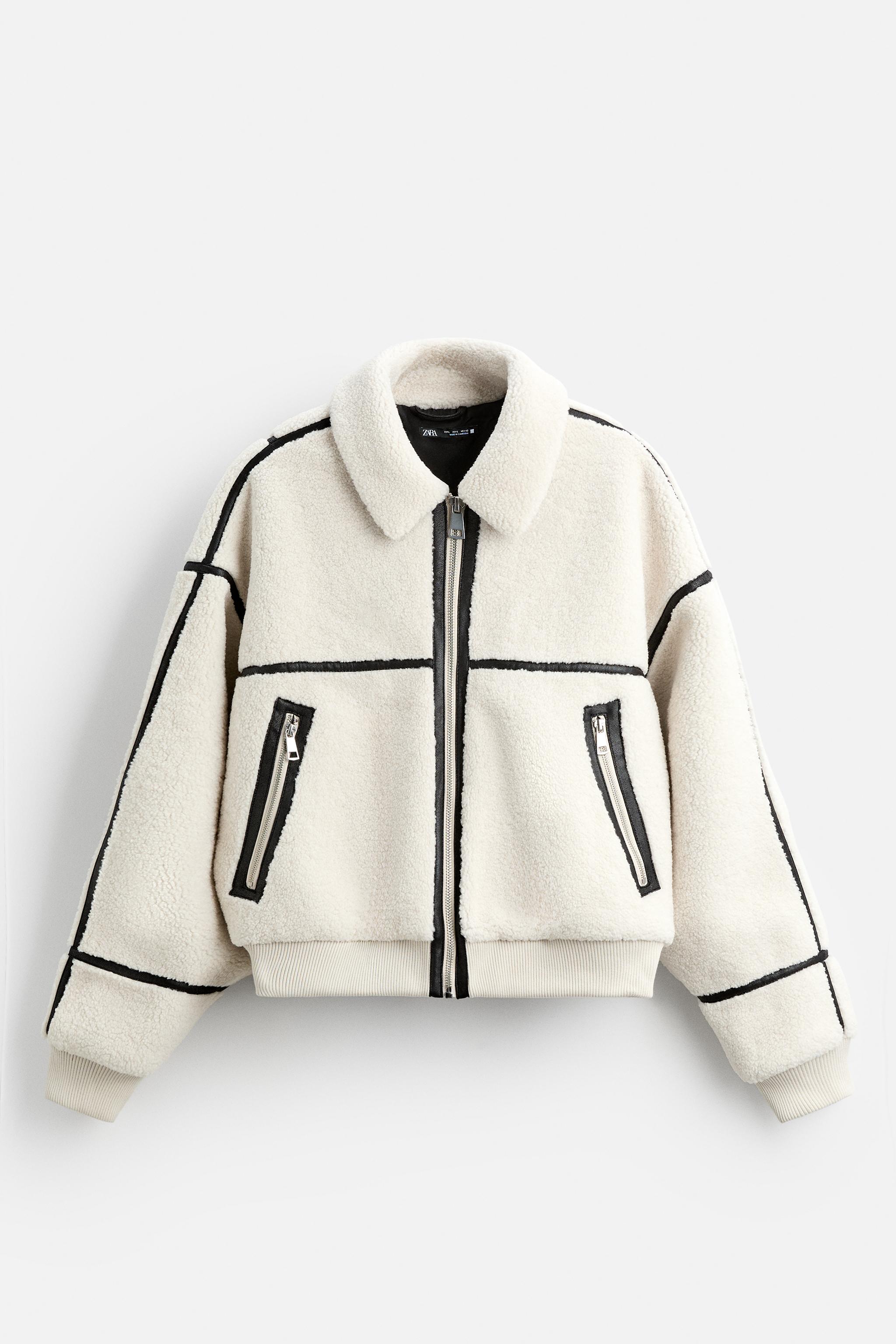 CONTRAST FAUX SHEARLING JACKET