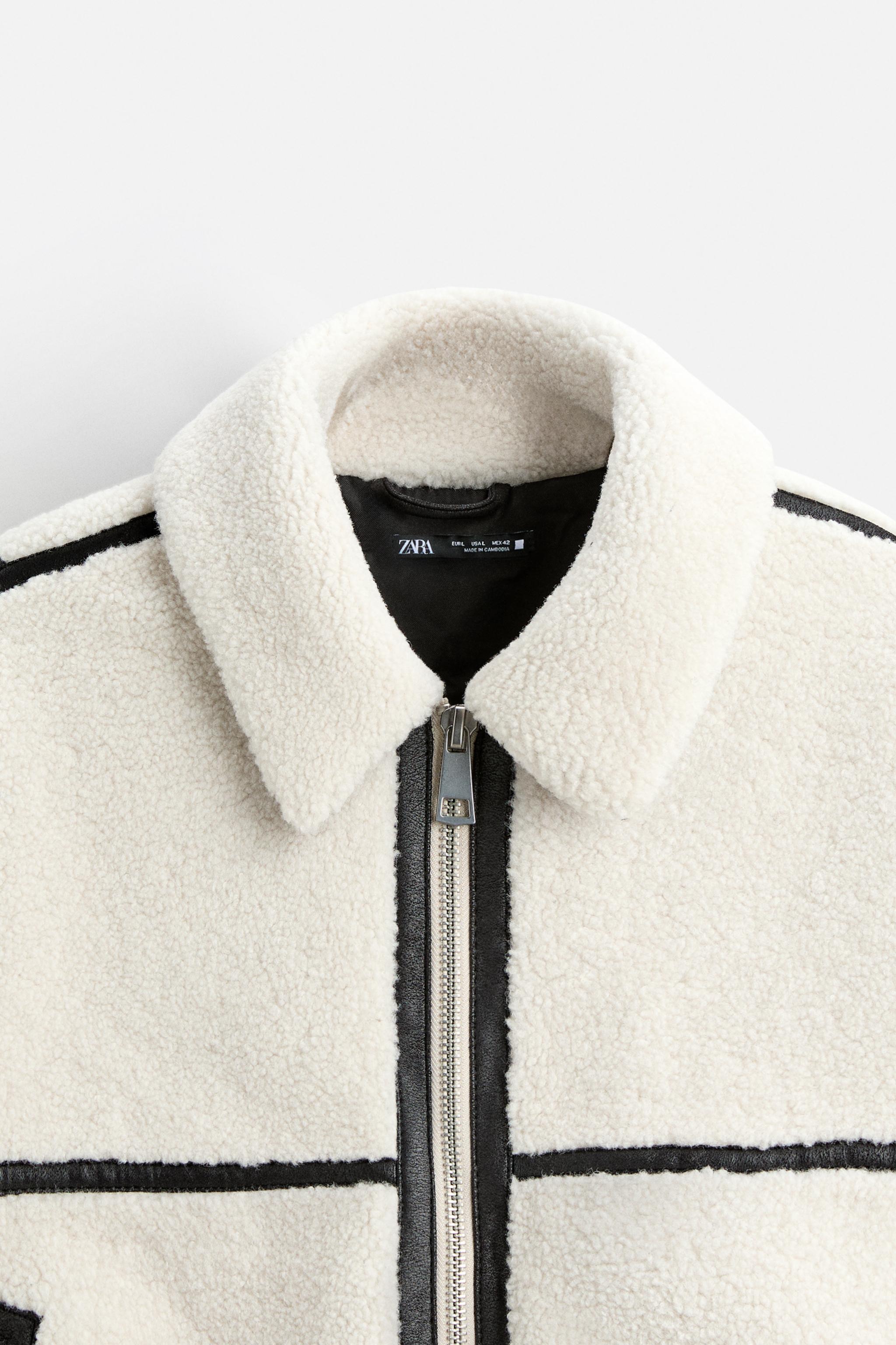 CONTRAST FAUX SHEARLING JACKET