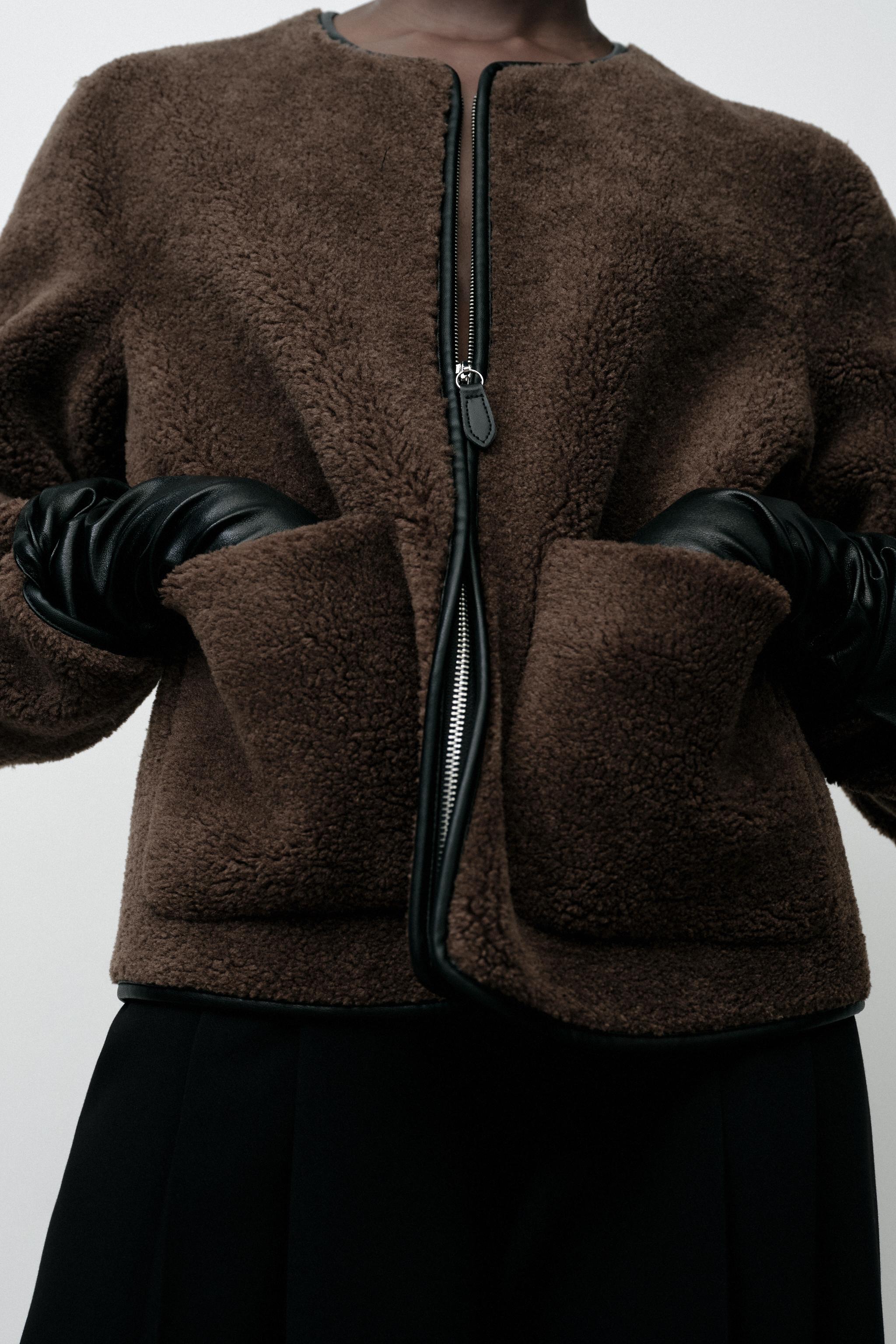 CONTRAST FAUX SHEARLING JACKET