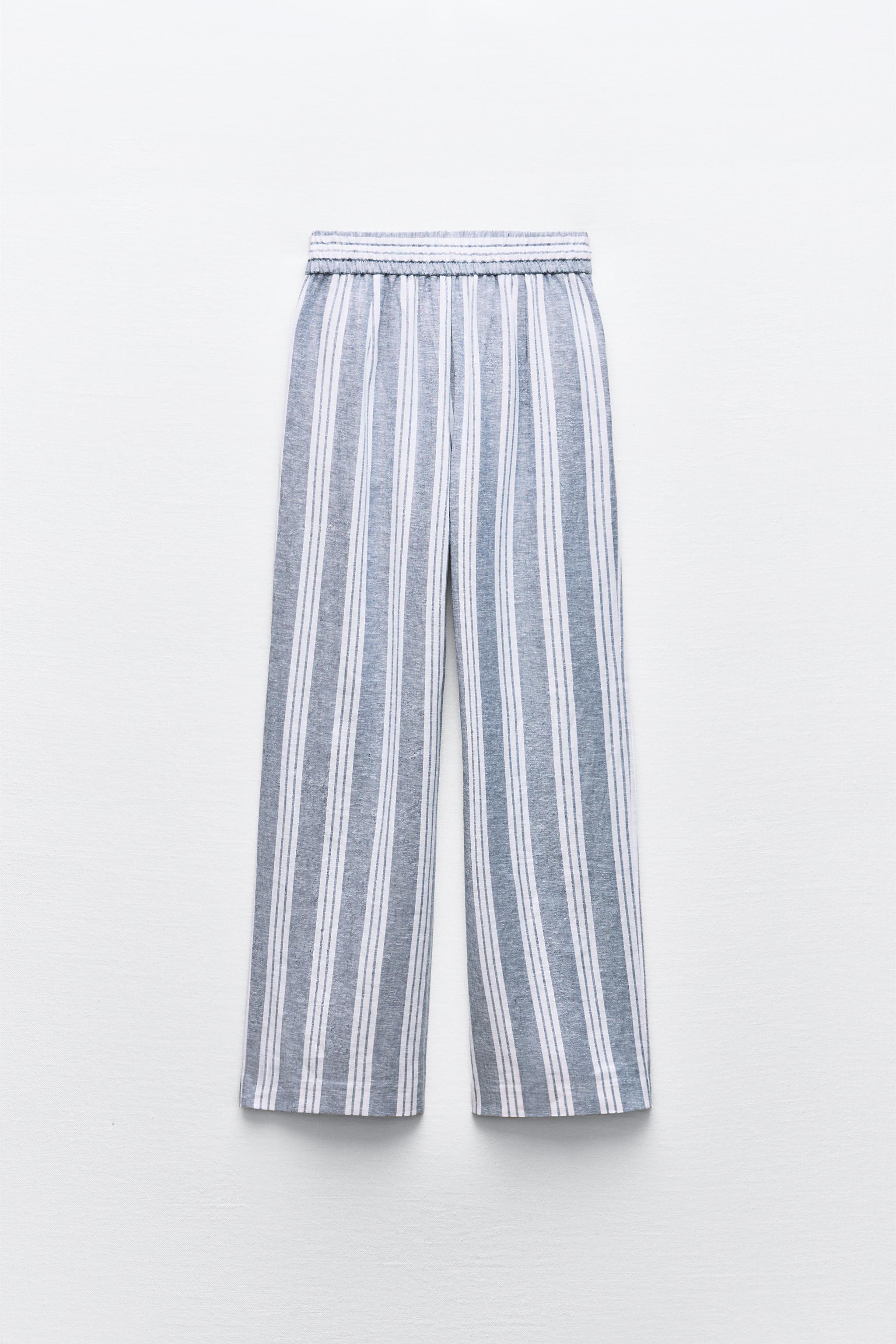 STRIPED LINEN BLEND TROUSERS