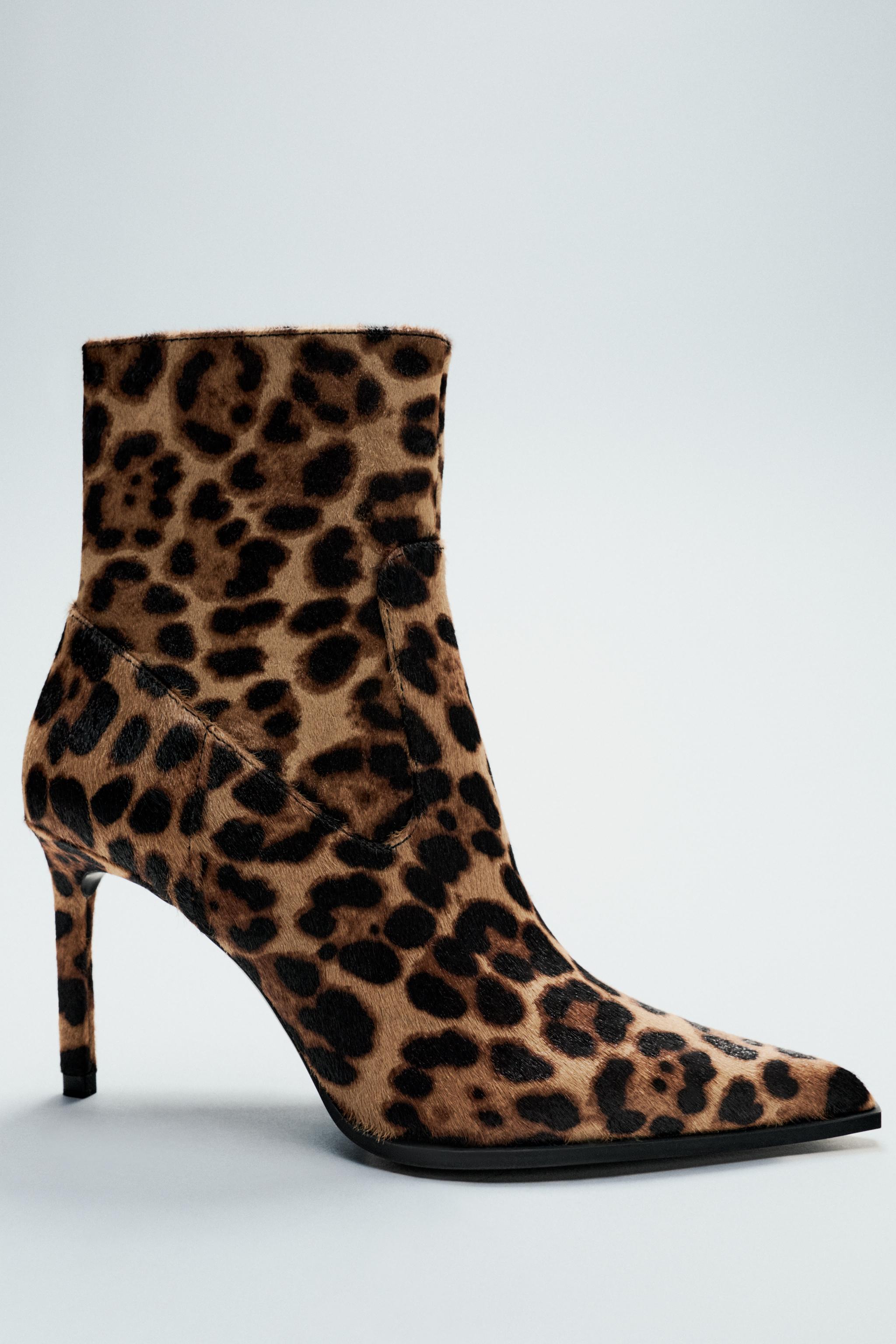 ANIMAL PRINT LEATHER ANKLE BOOTS