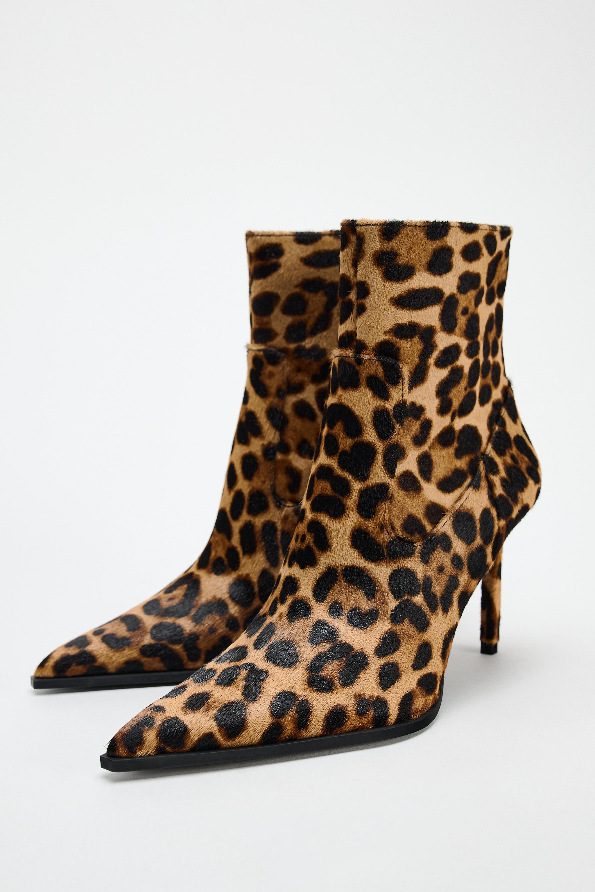 ANIMAL PRINT LEATHER ANKLE BOOTS