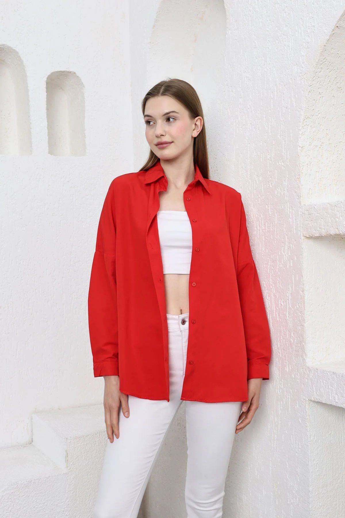 YLZ OVERSİZE KADIN GÖMLEK - Oversize Uzun Basic Gö