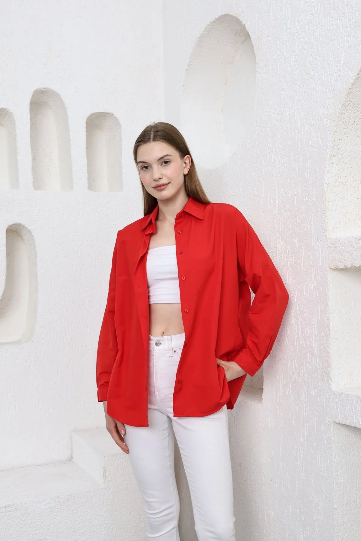 YLZ OVERSİZE KADIN GÖMLEK - Oversize Uzun Basic Gö