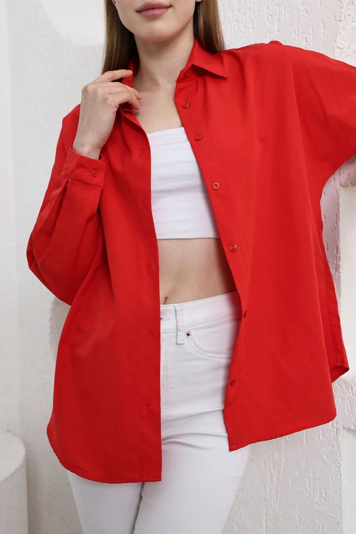 YLZ OVERSİZE KADIN GÖMLEK - Oversize Uzun Basic Gö