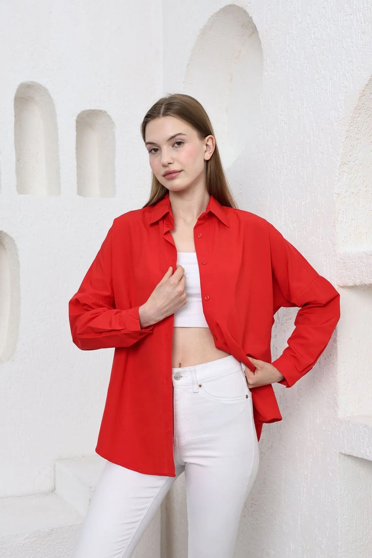 YLZ OVERSİZE KADIN GÖMLEK - Oversize Uzun Basic Gö