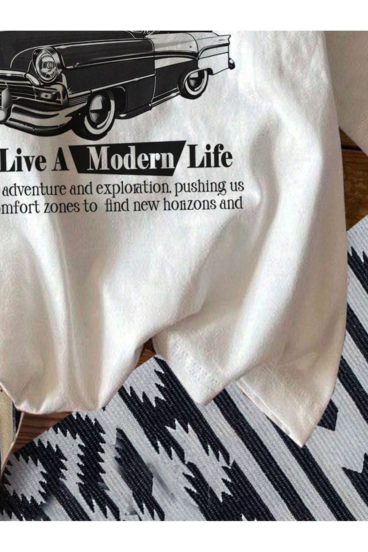 Beyaz Vintage Baskılı T-shirt