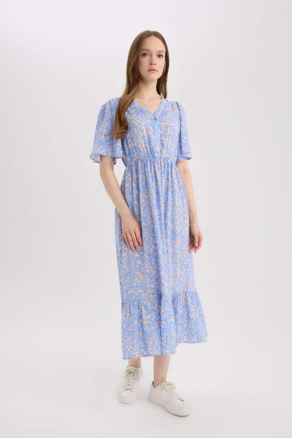 Yeni Sezon Regular Fit V Yaka Kısa Kollu Midi Elbi